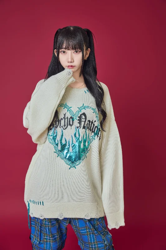 Psycho Nation fire heart knitted sweater Wool Sweater Cotton Sweater Cashmere Sweater