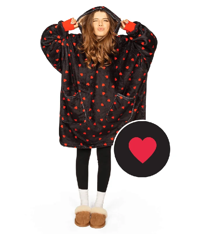 Hearts on Fire Blanket Hoodie Hoodie with Frayed Bohemian Relaxed