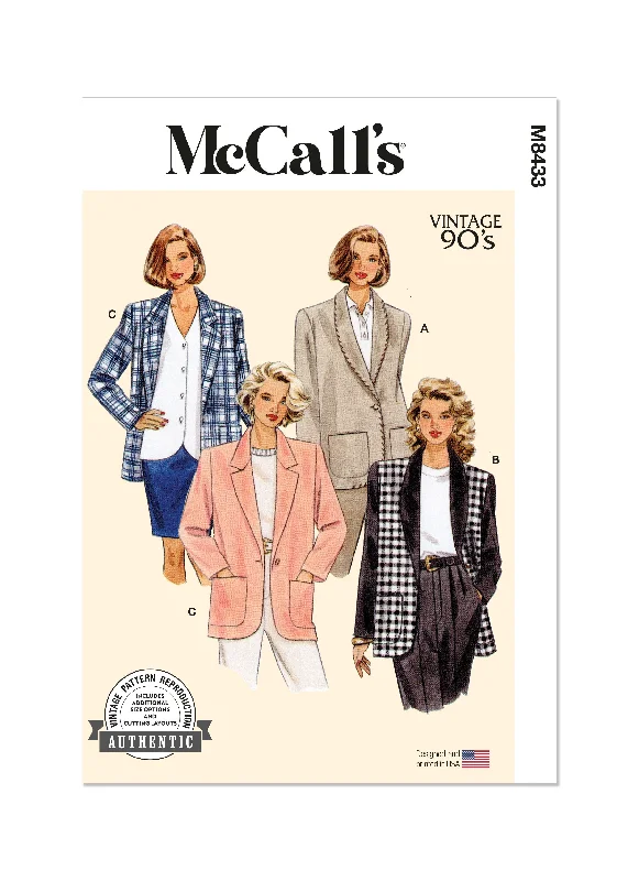 McCall's Pattern M8433 Misses' Jacket Boat Neck Shawl Collar Notched Collar