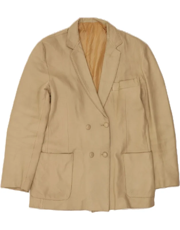 VINTAGE Womens Leather Double Breasted Blazer Jacket UK 16 Large Beige Satin Jacket Silk Jacket Chiffon Jacket