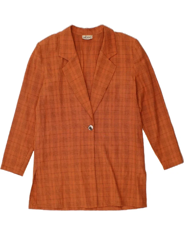 MILANO Womens 1 Button Blazer Jacket UK 14 Large Orange Check Polyester One-Shoulder Jacket Off-the-Shoulder Jacket Asymmetrical Jacket