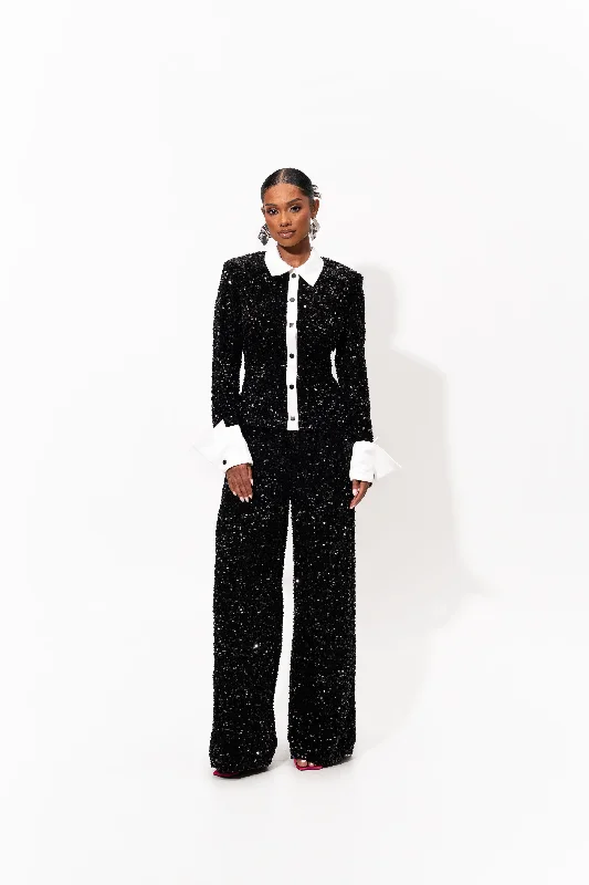 REI Sequin Pant Set in ONYX Modern Skinny Pants