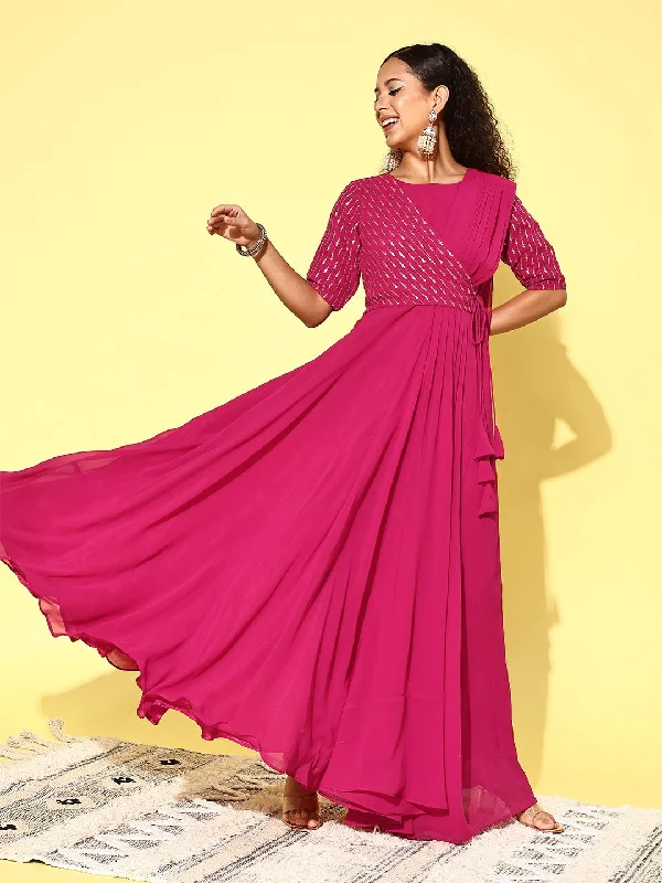 Inddus Women Embellished Sequined A-Line Ethnic Dress