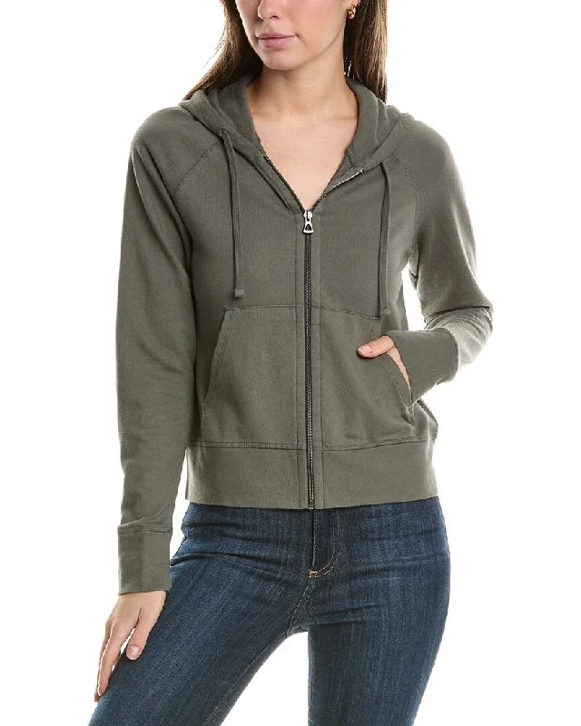 James Perse French Terry Zip Hoodie Hoodie with Hem Embroidery Detailed Premium