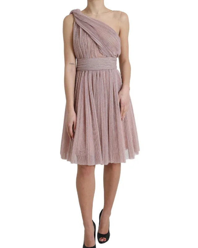 Dolce & Gabbana Asymmetric Pleated Lame Tulle Dress