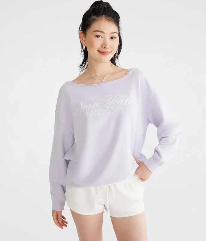 Aeropostale Manhattan Off-The-Shoulder Sweatshirt Hoodie with Hem Detail Decorative Unique Aeropostale Manhattan Off-The-Shoulder Sweatshirt Hoodie with Hem Detail Decorative Unique