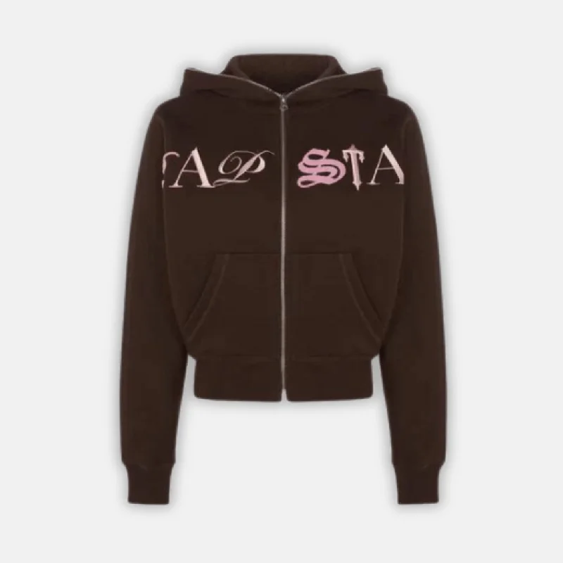 Trapstar Women's Script Hoodie - Brown/Pink Hoodie with Drawstring Waist Adjustable Fitted Trapstar Women's Script Hoodie - Brown/Pink Hoodie with Drawstring Waist Adjustable Fitted