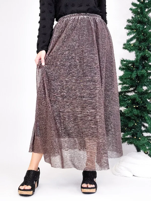 METALLIC FLOWY MAXI SKIRT- GOLD BLACK mini skirt trendy