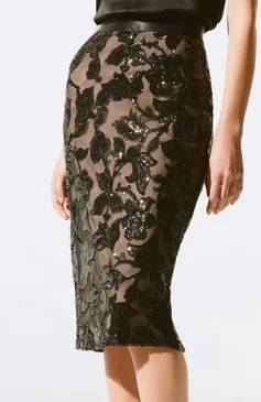 Joseph Ribkoff Sequins Pull On Skirt high slit skirt