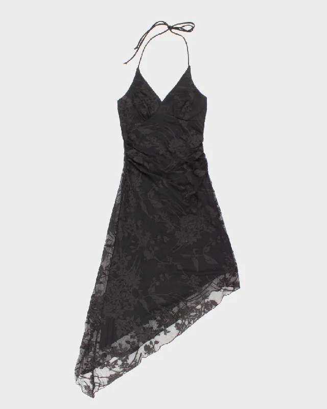 Vintage 90s Le Chateau Lined Floral Mesh Halter Neck Dress - S