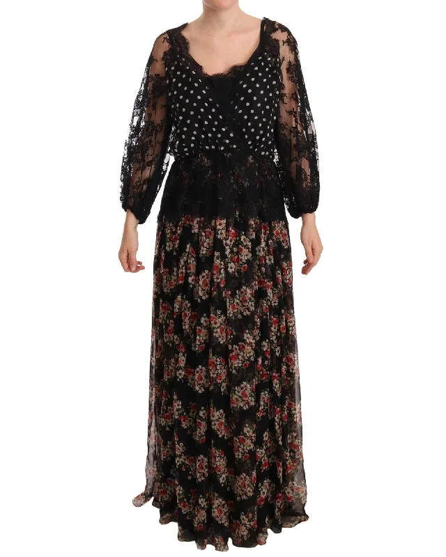 Dolce & Gabbana Lace Floral Polka Maxi Capri Dress