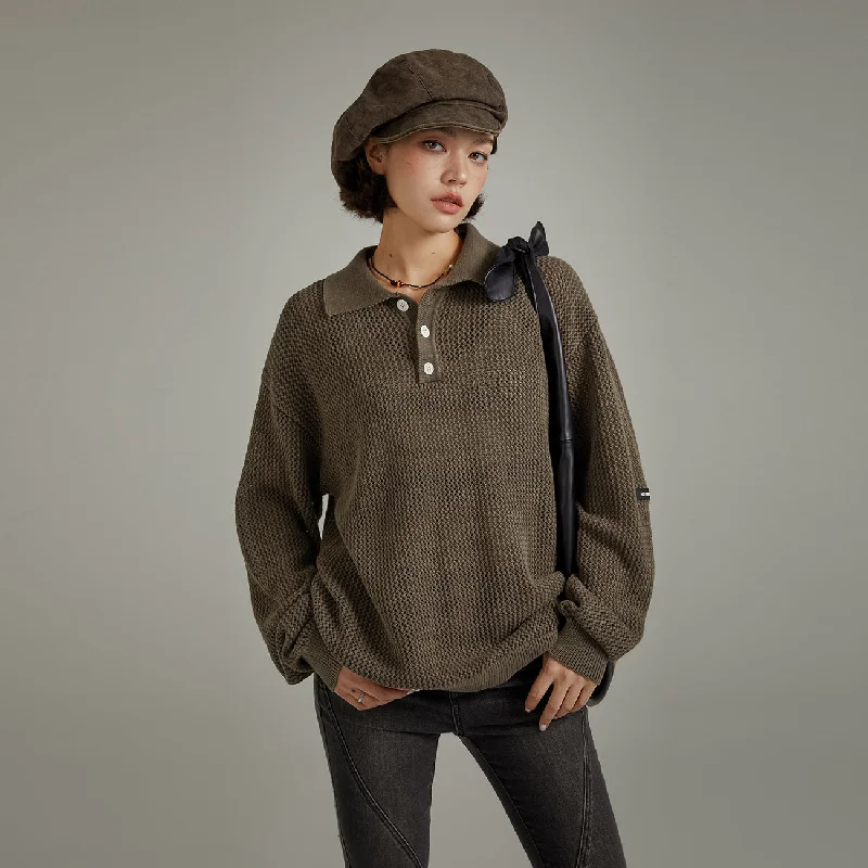 Polo Neck Loose Knit Sweater Knit Fabric Woven Fabric Fleece Fabric