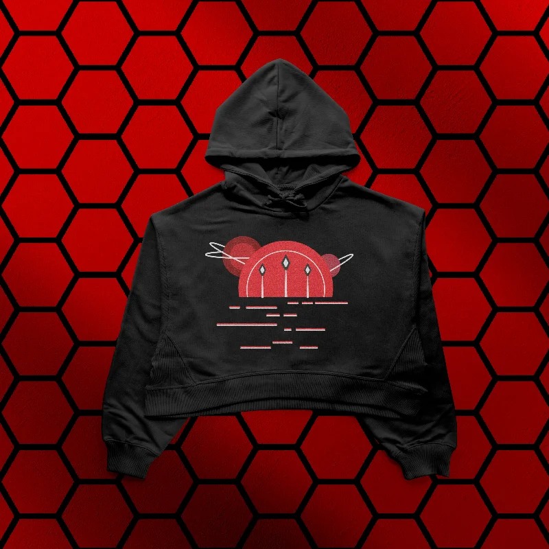 Planet Red Cropped Hoodie Hoodie with Hem Raw Edge Edgy Unfinished