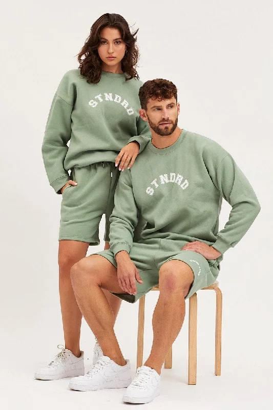 Green Unisex Sweatshirts Oversized Crew Neck Hoodie with High-Low Hem Asymmetrical Trendy Green Unisex Sweatshirts Oversized Crew Neck Hoodie with High-Low Hem Asymmetrical Trendy