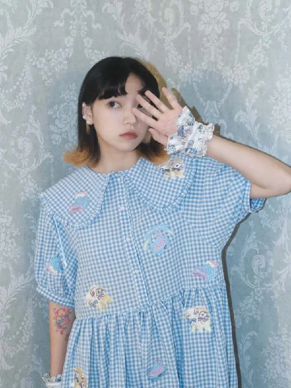 Sheep Embroidery Plaid Frill Dress【s0000007750】 Tunics Velvet soft