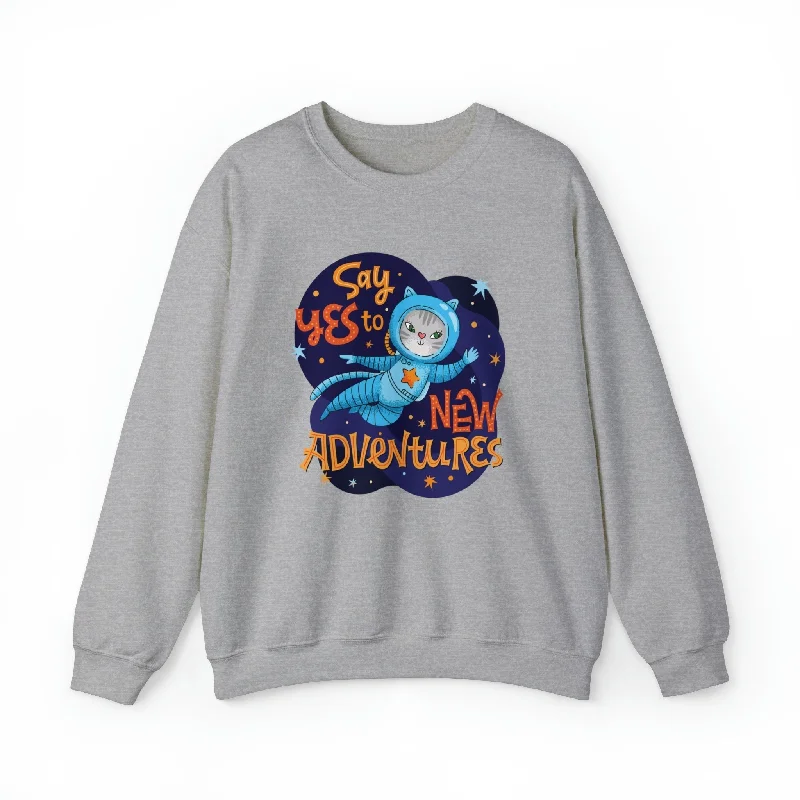 Adventure Kitty Crewneck Sweatshirt Hoodie with Metallic Shiny Futuristic