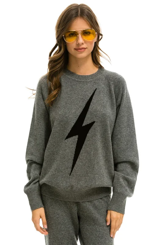 UNISEX BOLT CASHMERE LIGHT SWEATER - DEEP HEATHER // BLACK BOLT Ribbed Striped Patterned