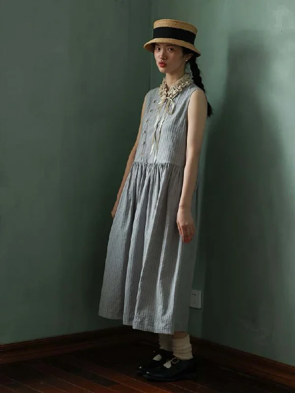 Stripe Side Slit Sleeveless Long Dress【s0000006915】 Tunics Stylish elegant