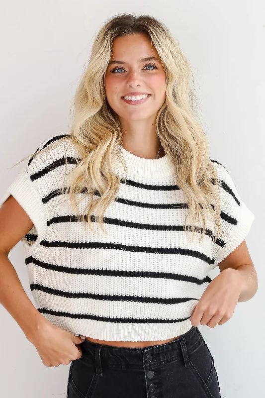 Covetable Simplicity Cream Striped Sweater Top Neon Metallic Matte