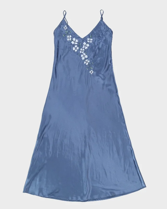 Vintage 1990s Blue Floral Maxi Slip Dress - S