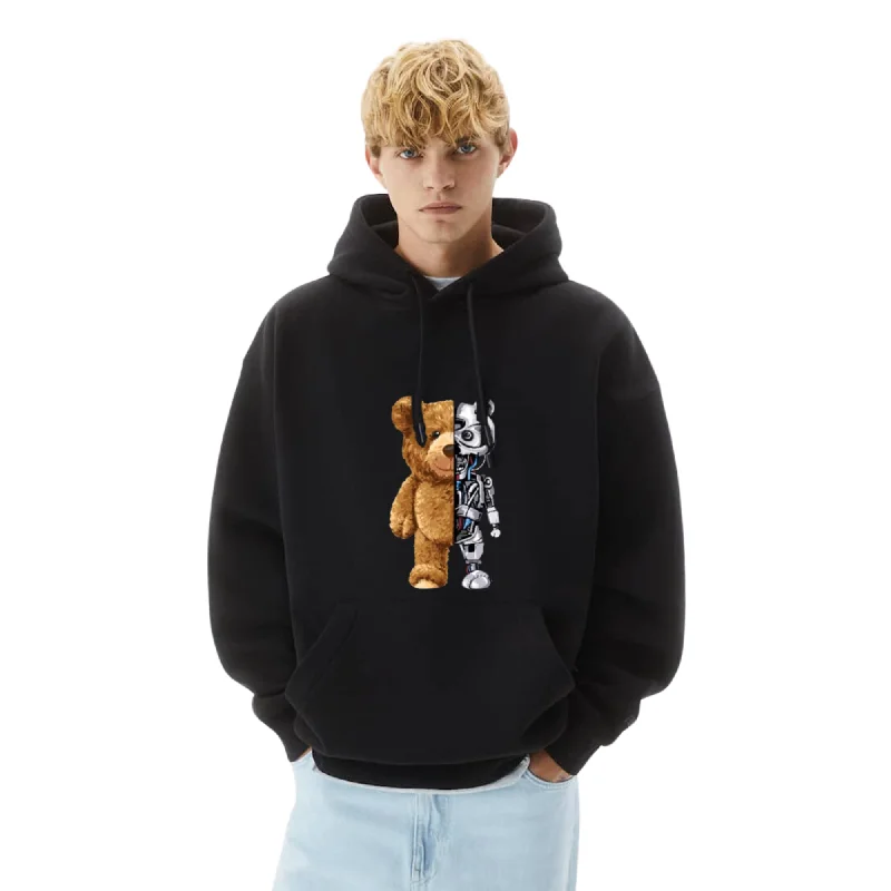Robo Bear Hoodie Hoodie with Typography Text Message