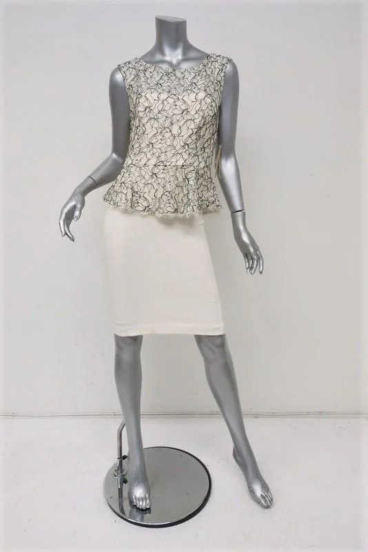 Alice + Olivia Peplum Dress Shovan Ivory/Black Lace & Crepe Open-Back Size 6 NEW