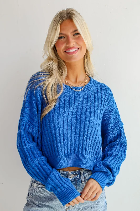 FINAL SALE - Standout Sophistication Cobalt Sweater Cashmere Blend Cotton Blend Poly Blend