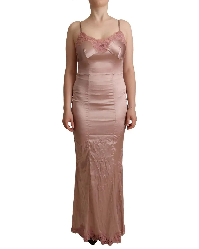 Dolce & Gabbana  Silk Slip Dress with Lace Trim Pink