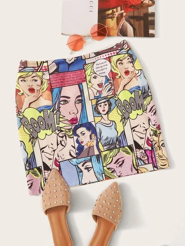 Pop Art Print Mini Skirt high waist skirt