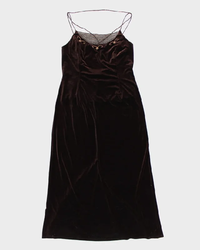 Vintage 90s/00s Dress Barn Brown Velvet Gold Beaded Dress - L