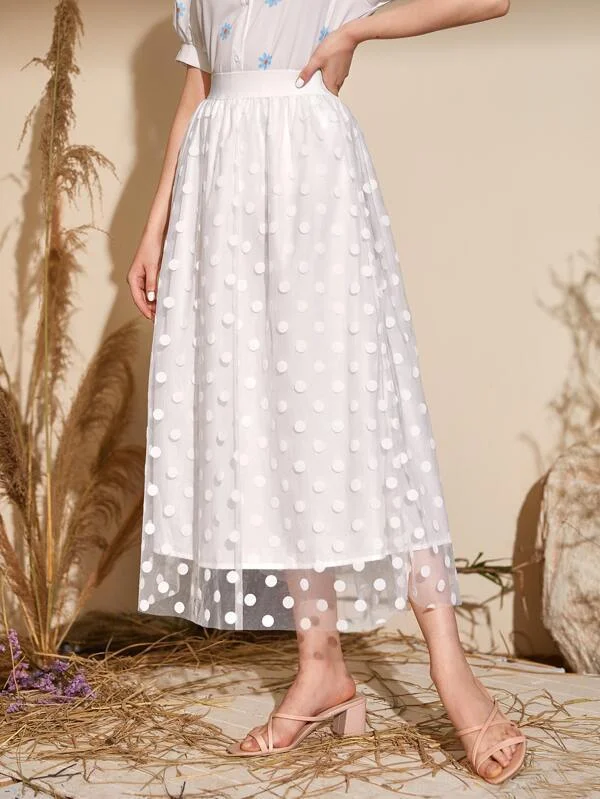 Polka Dot Mesh Overlay Skirt athletic skirt fit