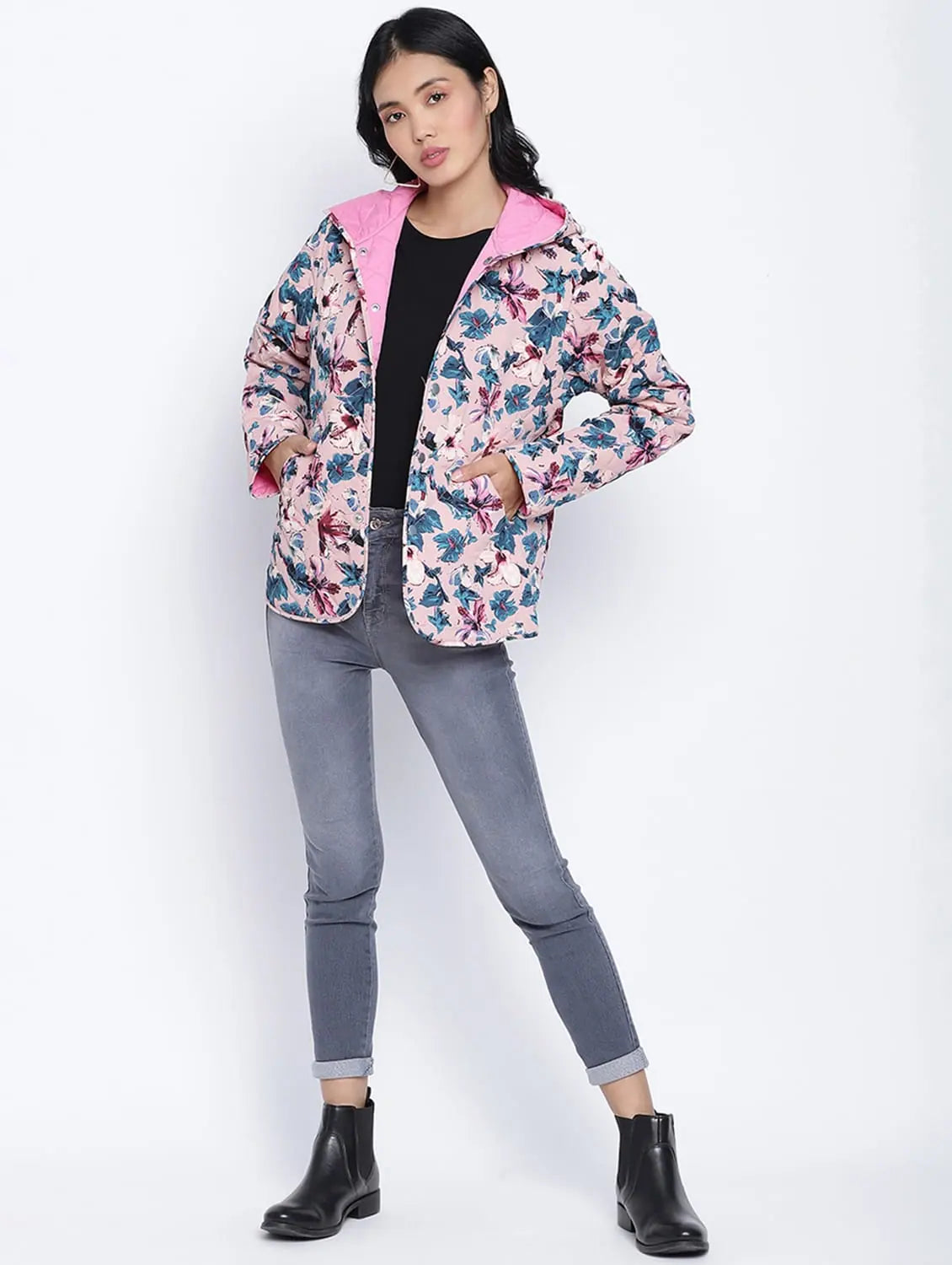 Women Printed Pink Collared Neck Full Sleeve Jacket Embroidered Jacket Appliqued Jacket Beaded Jacket Women Printed Pink Collared Neck Full Sleeve Jacket Embroidered Jacket Appliqued Jacket Beaded Jacket