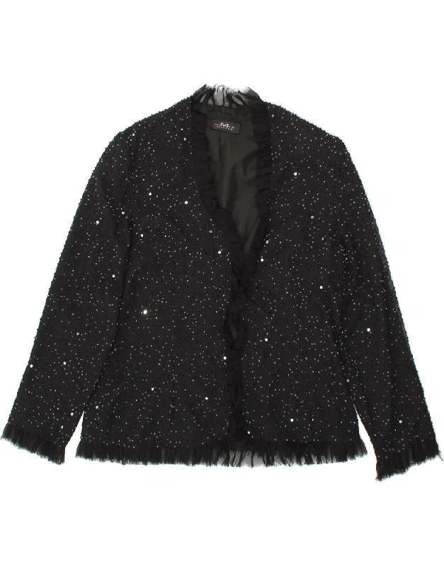 MUREK Womens Blazer Jacket UK 14 Medium Black Flecked Silk A-Line Jacket Boat Neck Shawl Collar