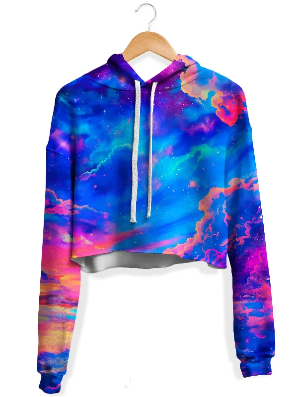 Storybook Sky Fleece Crop Hoodie Hoodie with Double Zipper Versatile Adjustable