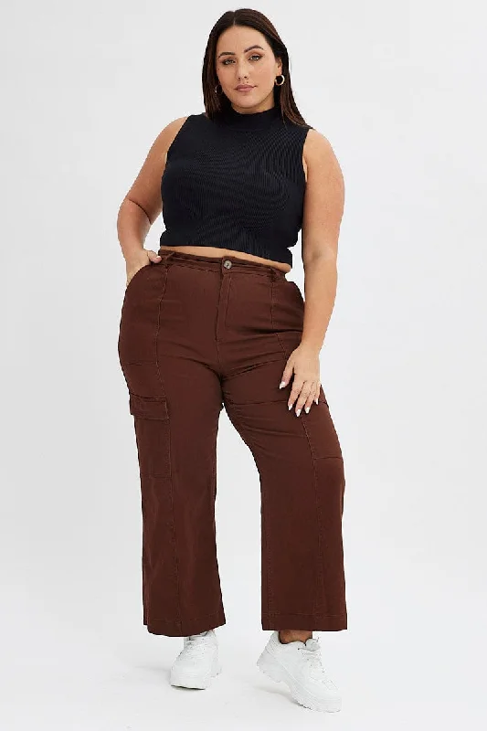 Brown Cargo Pants High Rise Comfortable Denim Leggings