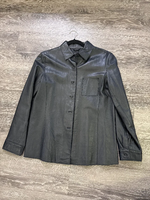 Revue Thin Leather Button Jacket - size 8 Cardigan Sweater Pullover