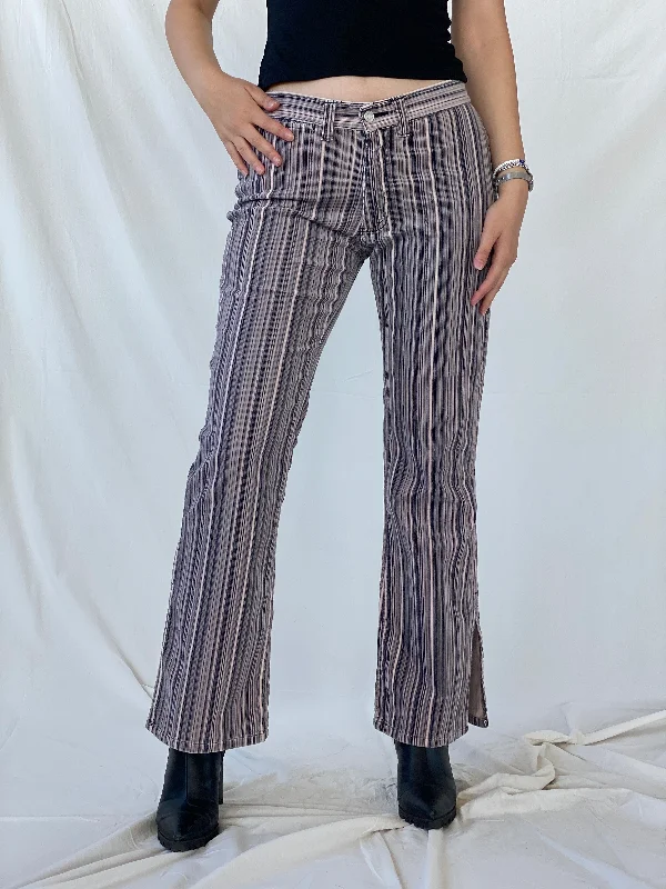 Y2K No Boundaries Striped Pink & Black Corduroy Flare Pants - 40EUR Comfortable Wide-Leg Pants Y2K No Boundaries Striped Pink & Black Corduroy Flare Pants - 40EUR Comfortable Wide-Leg Pants