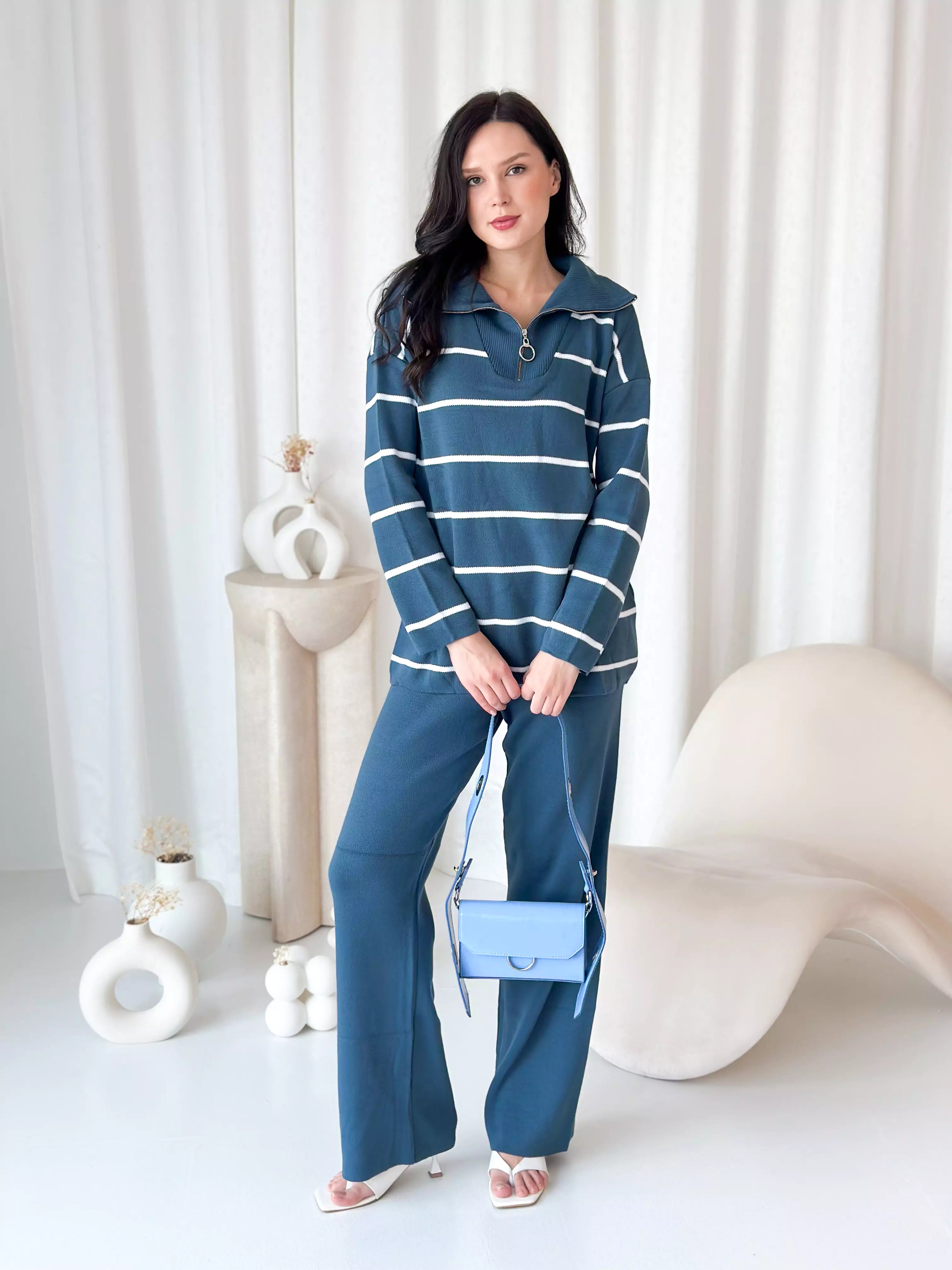 Falling Forward Sweater Co Ord - Blue Long Sweater Short Sweater Cropped Sweater