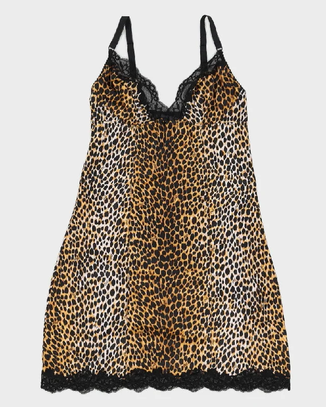 Vintage 1990s Bodycon Animal Print Lace Slip Dress - XS