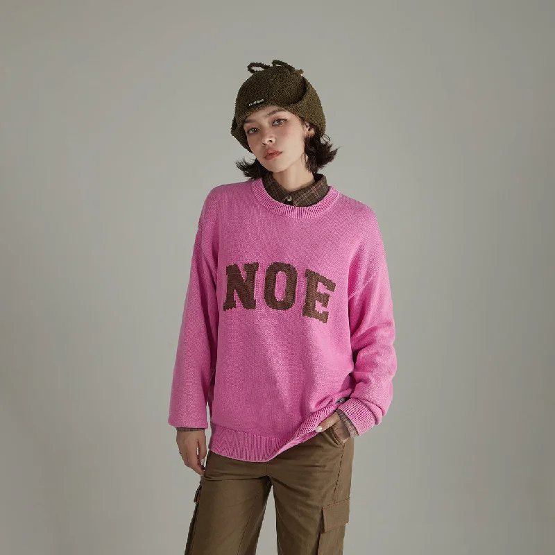 Lettering Loose Knit Sweater Tailored Straight A-Line