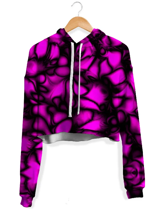 Fluido Roses Fleece Crop Hoodie Hoodie with Batwing Sleeves Loose Dramatic
