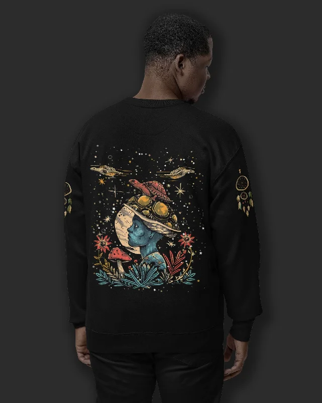 Zen Drop Shoulder Sweatshirt: Black Hoodie with Typography Text Message