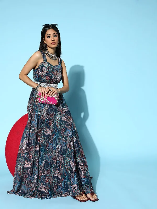 Inddus Women Navy Blue Ethnic Motifs All in the Details Dress