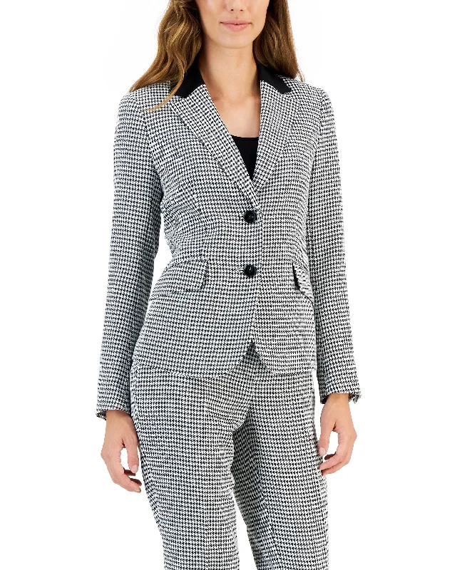 Petite Houndstooth Contrast Notched Collar Jacket Boat Neck Shawl Collar Notched Collar Petite Houndstooth Contrast Notched Collar Jacket Boat Neck Shawl Collar Notched Collar