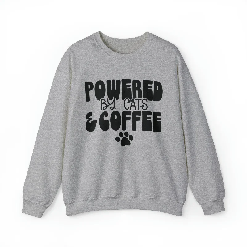 Cats and Coffee Crewneck Sweatshirt Hoodie with Applique Textured Unique
