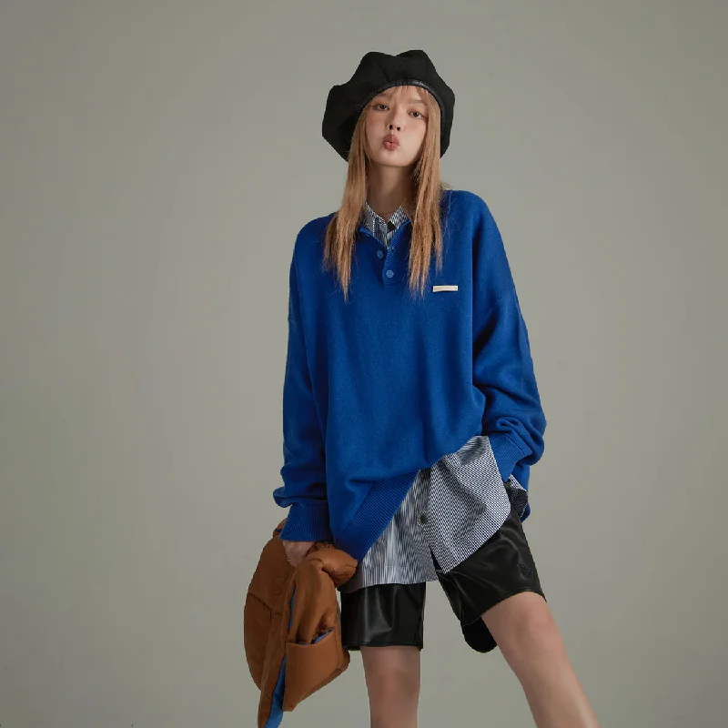 Polo Collar Long Sleeve Knit Sweater Iron Safe Non-Iron Wrinkle Free