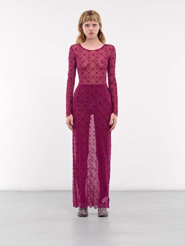 Monogram Mesh Flock Dress (WDR297A-CJER0005-CHERRY)