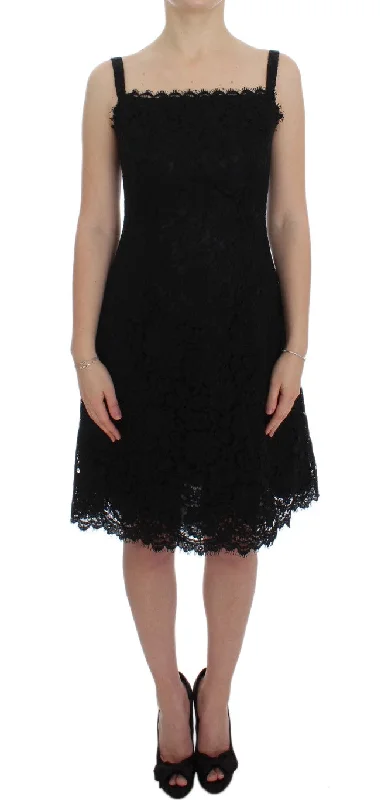 Dolce & Gabbana Elegant Black Floral Lace Knee-Length Women's Dress