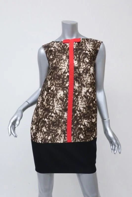Giambattista Valli Dress Colorblock Printed Wool-Silk Size 42 Sleeveless Shift