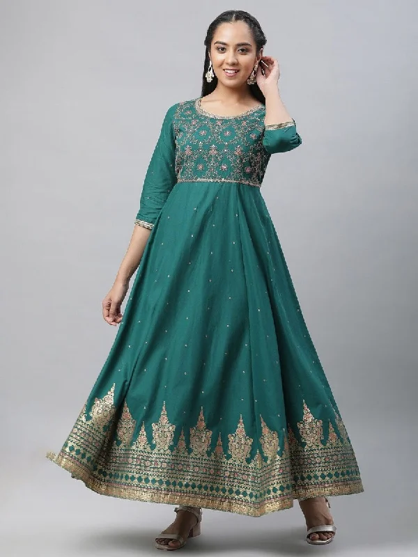 AURELIA Ethnic Motifs Printed Maxi Pure Cotton Ethnic Dresses